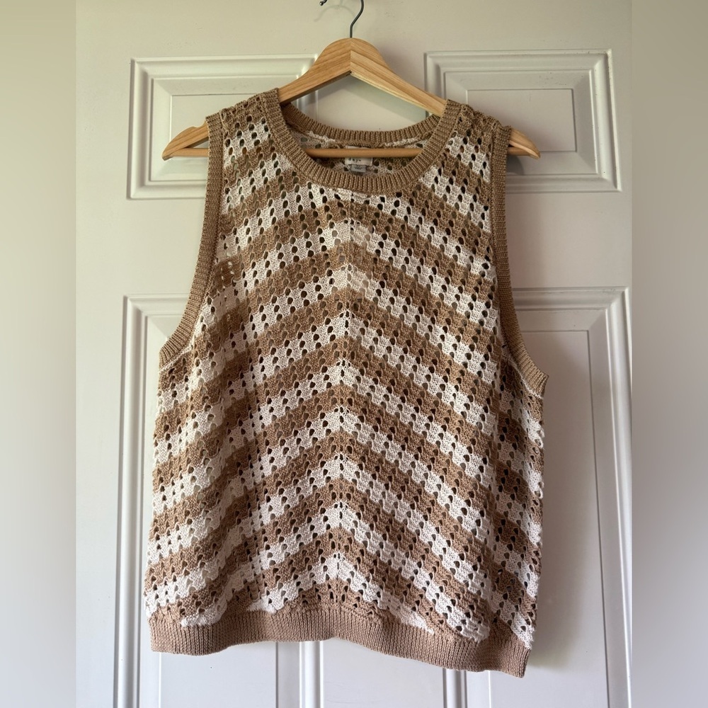a new day Beige and Cream Chevron Crochet Sweater Tank Top